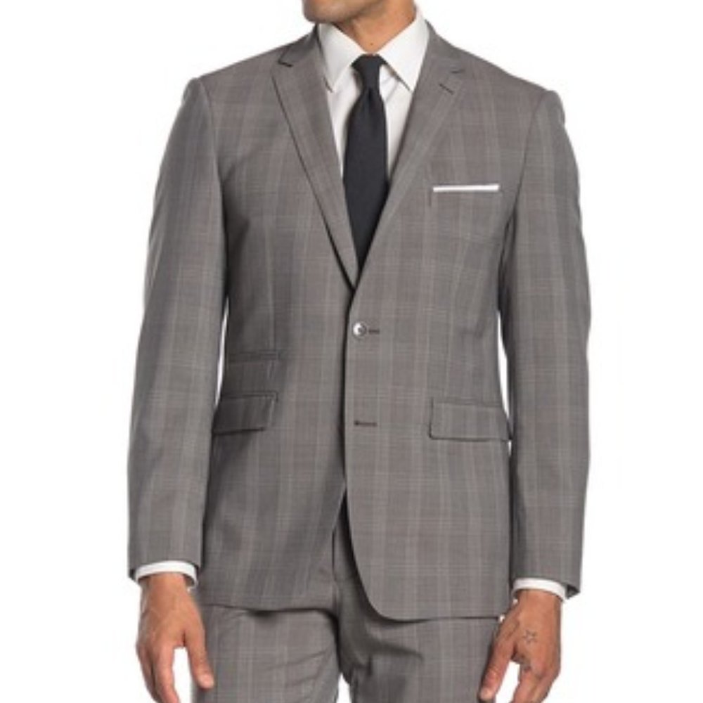 Brown Plaid Two Button Notch Lapel Slim Fit Suit